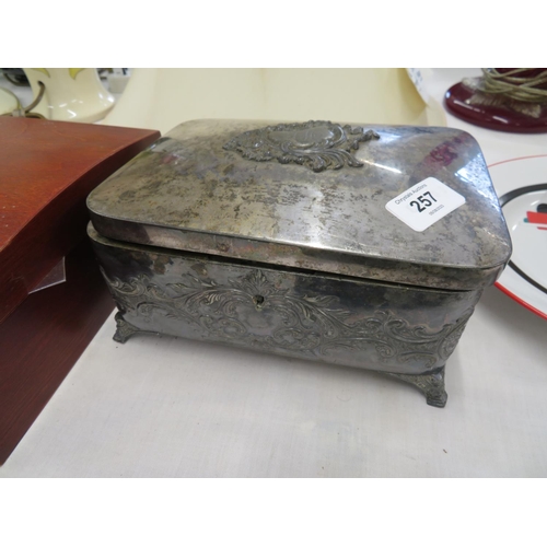 257 - A silver plated metal jewellery box in need of restoration