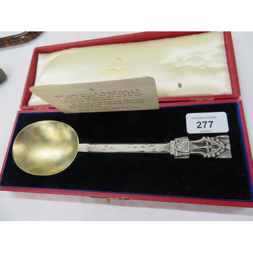 277 - The Cross of St. Maughold model silver coloured metal and gilt spoon in original J Callow & Son Rams... 