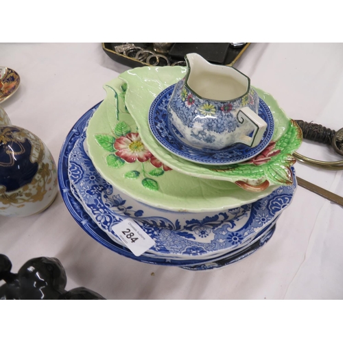 284 - Collection of blue and white crockery, ornaments, Carlton ware dishes