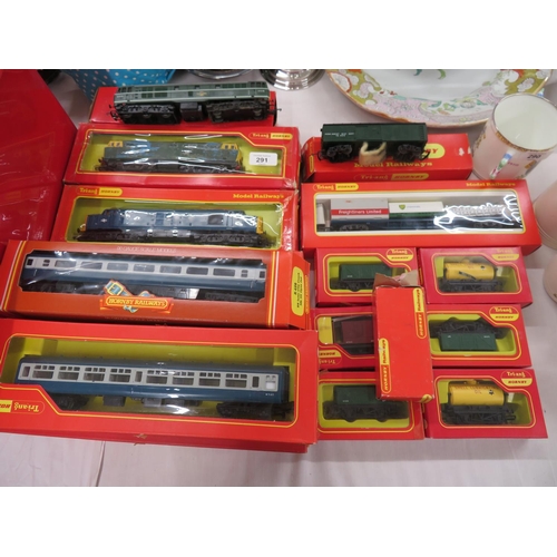 291 - A large collection of diesel locos, wagons, tankers, coaches mostly boxed