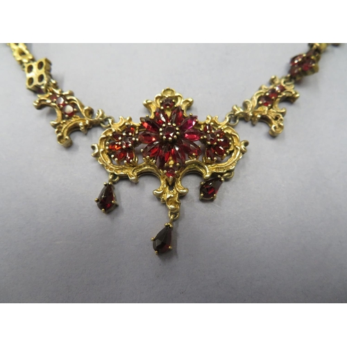 344 - Victorian style silver gilt garnet necklace