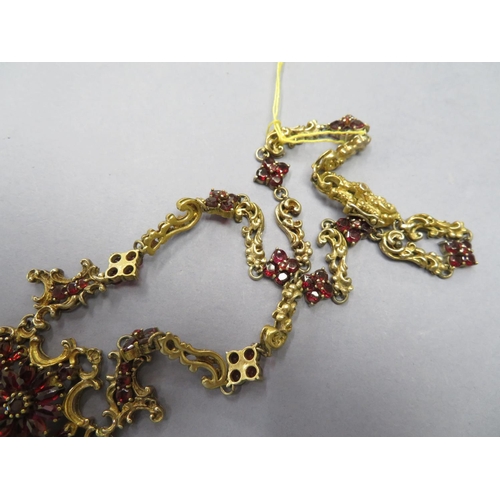 344 - Victorian style silver gilt garnet necklace