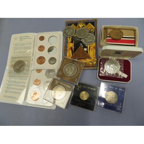 346 - A collection of Isle of Man crowns mostly cased, Special Constabulary medal given to George J A Brow... 