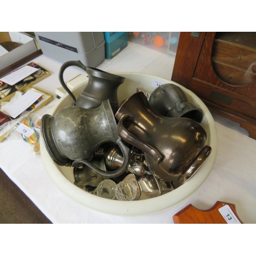 14 - Collection of metal ware, pewter etc