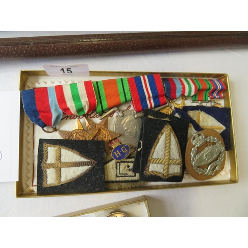 15 - Four WW2 medal group for Major E J C Coward, Tank Corps plus other badges together with swagger stic... 