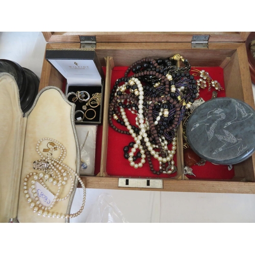 27 - Carved box of costume jewellery