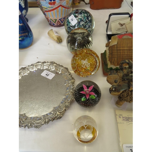 39 - Five glass paper weights including Caithness