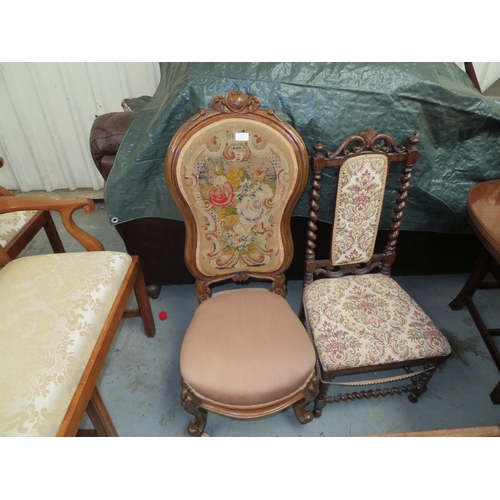 113 - High back nursing chair with tapestry upholstery to back, plus a hall chair also with tapestry uphol... 