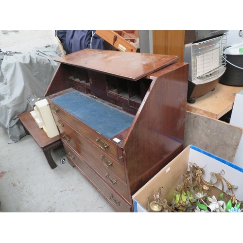 126 - Bureau with four long drawers, brass swing handles  (needs attention)