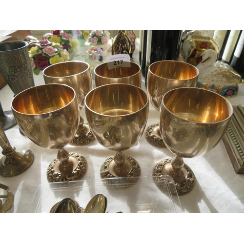 217 - Set of six silver plated wine goblets