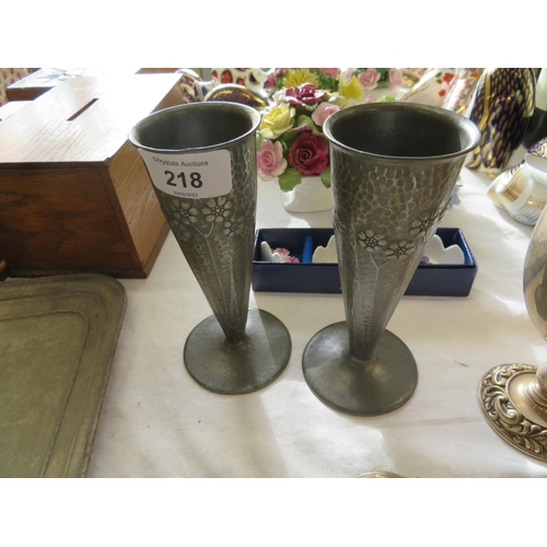 218 - Pair of Liberty Tudric pewter vases, ht. 6 inches