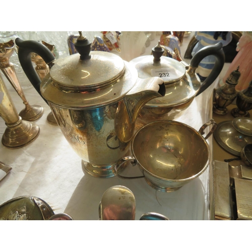 232 - Silver coffee pot, tea pot and sugar, London 1941, approx 40ozt