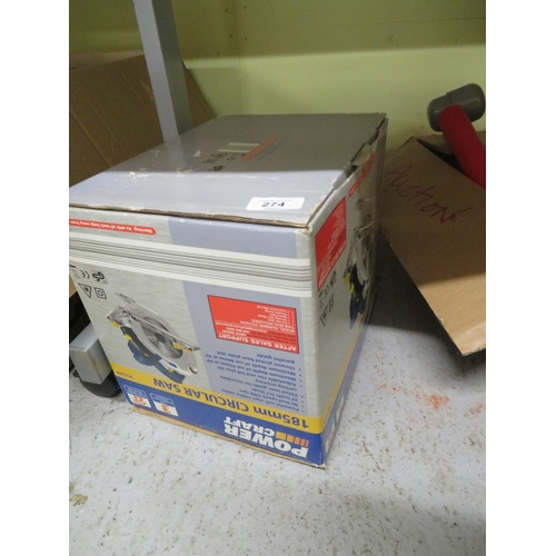 274 - Boxed tile cutter, circular saw, fixtures, fittings and box of odds