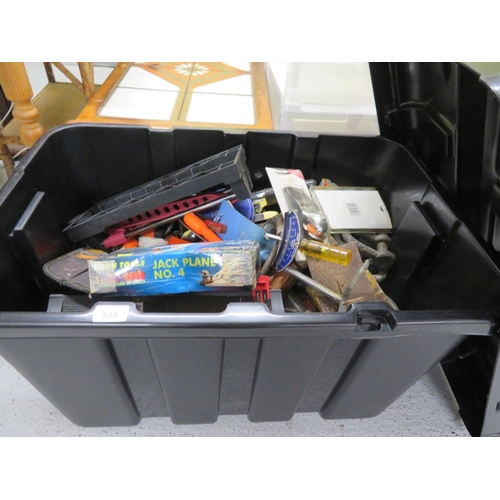 333 - Large plastic storage tub of assorted tools