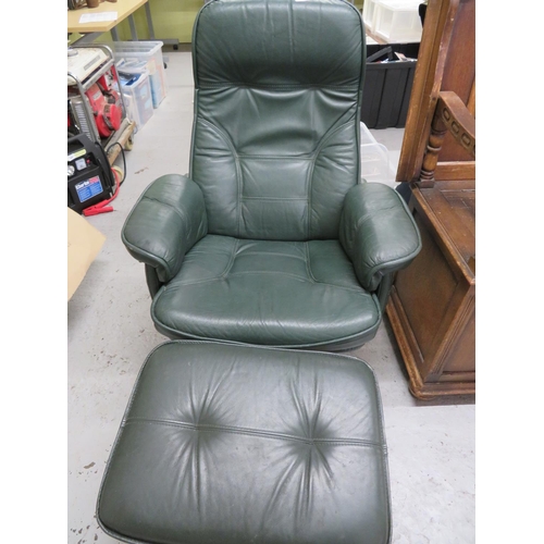 337 - Green Leather stressless style chair with stool