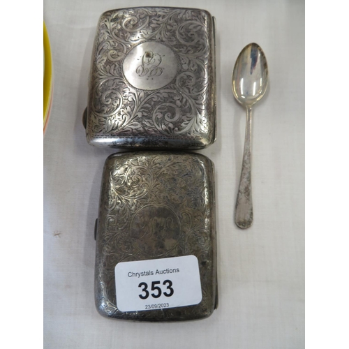 353 - Small collection of Small silver cigarette cases with coffee spoon, 4.7ozt