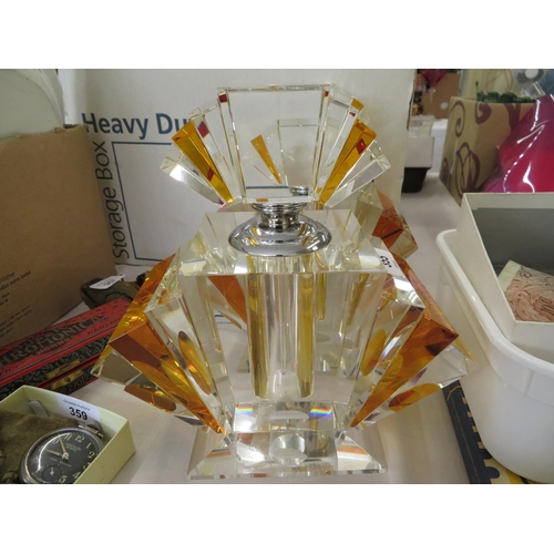 355 - A very large cut amber and clear glass Art Deco style scent bottle, height 9 inches