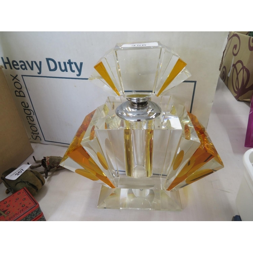 356 - Very Large amber and clear cut glass Art Deco style scent bottle