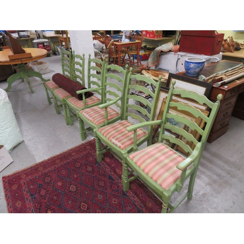 505 - Circular pine kitchen table with six matching chairs