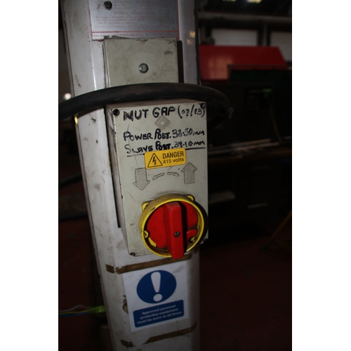 107 - Two post lift Max load 3200kg
Manufactured 1990
Requires service as unused for two years, Nuts requi... 