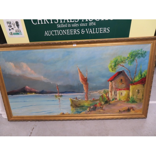 183 - Large oil painting of a nautical scene by Lopez (75