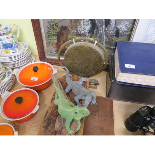 93 - Dinner gong, metal box, Home Doctor book, and a small stool