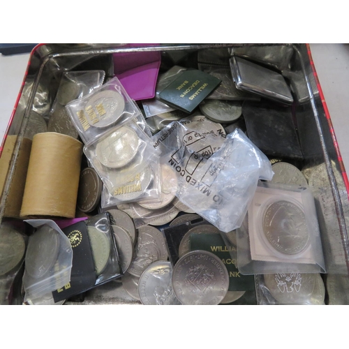 65 - Tin of numerous crowns and other coins