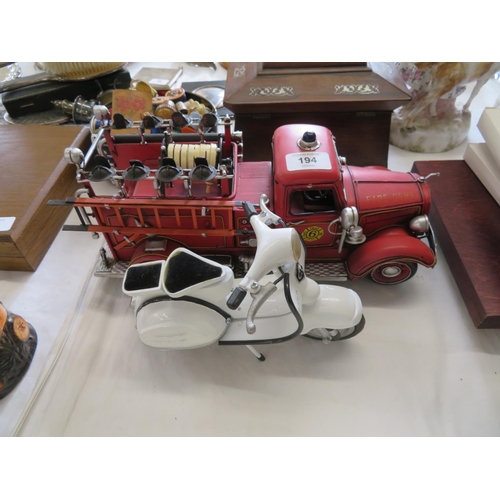 194 - Tin plate model of a vespa and a fire engine