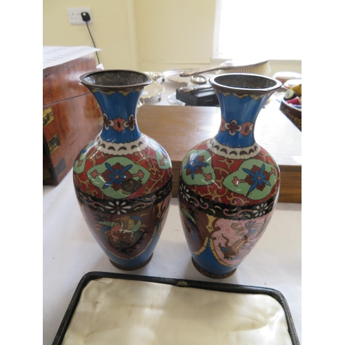 198 - Pair of Japanese cloisonne urns