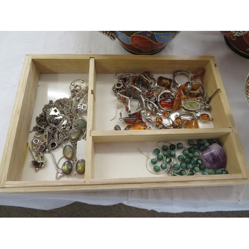 203 - Collection of mostly silver costume jewellery, some with amber