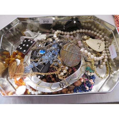 212 - Tin of costume jewellery necklaces