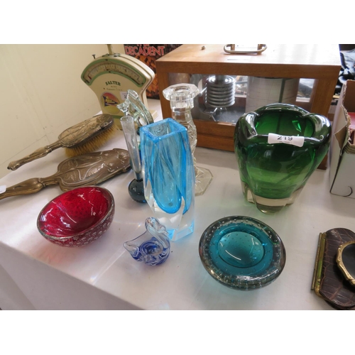 219 - Collection of coloured glass items