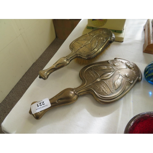 221 - Art Nouveau silver backed hairbrush, Chester 1907, maker William Neale, engraved together with match... 