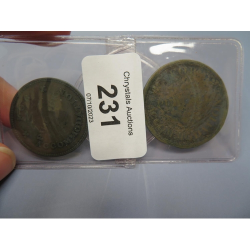 231 - Isle of Man penny and half penny, public accommodation tokens 1830