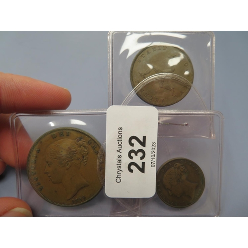 232 - Isle of Man penny, halfpenny and farthing 1839