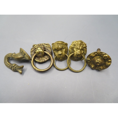 398 - Miniature brass drawer handles including three lion mask