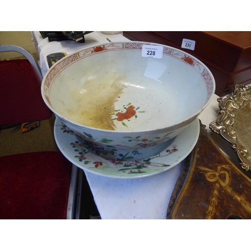 15 - Chinese porcelain chow bowl plus two bowls (damaged)