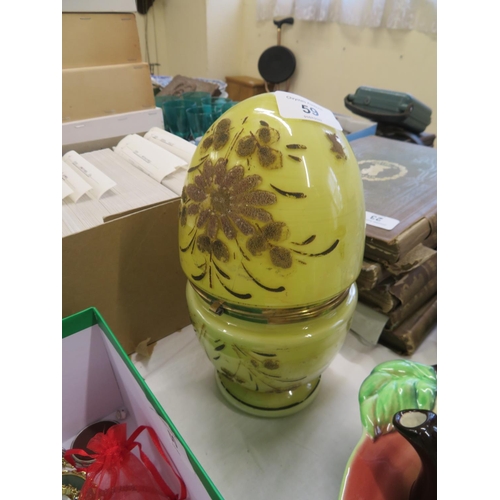 36 - Yellow glass Egg shaped decanter and glasses holder