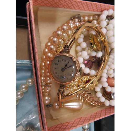 20 - A good collection of assorted costume jewellery plus a 9ct gold cased ladies cocktail watch