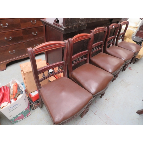 56 - Five matching dining chairs with studded upholstered seats