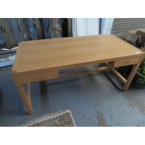 134 - Wooden table with two drawers, length 63 inches x 32 inches