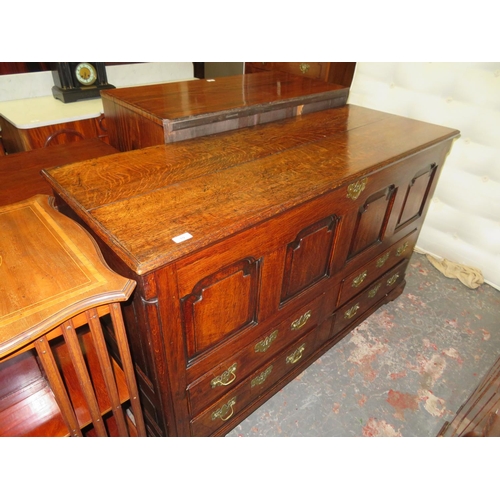 19 - 18th Century large oak mule chest with three drawers to base and brass furniture