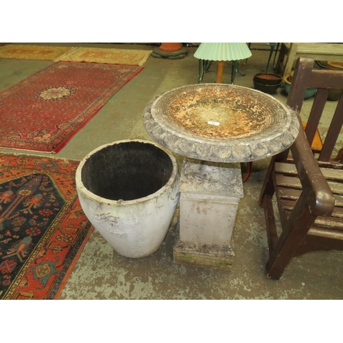 23 - Concrete bird bath plus a large concrete pot