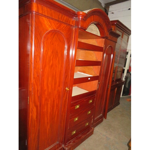 44 - Victorian mahogany triple wardrobe/linen press with glass door