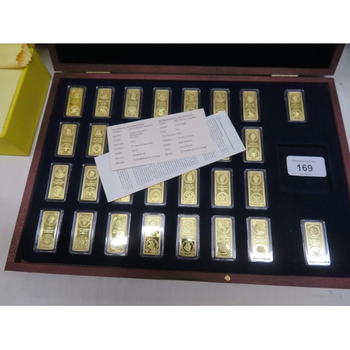 169 - Gold plated ingots representing the United States coinage (cased)