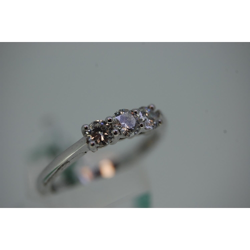 241 - Good Quality 18ct White Gold Graduated Three, Stone Diamond Ring with Certificate, Size N