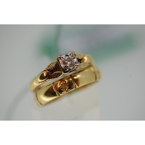 Two 18ct Gold Rings, Diamond engagement and wedding - Size K