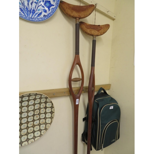 428 - Pair of very well made, late 19thC spring loaded crutches