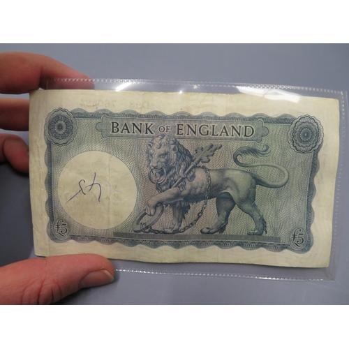 67 - Bank of England Blue Five Pound Note, LK O'Brien