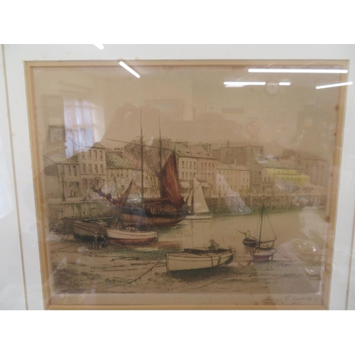 226 - Henry G Walker, Coloured Engravings, Sailing Boats Moored at Fort Anne and Low Tide Douglas Harbour